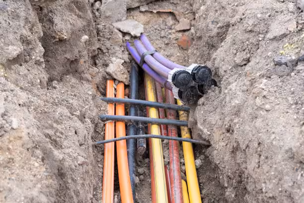 Coloured ducts laid in an open trench